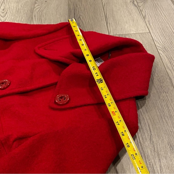 Larry Levine Wool Blend Coat Women’s Size M Red Funnel Neck Button Down Pockets - Picture 14 of 15